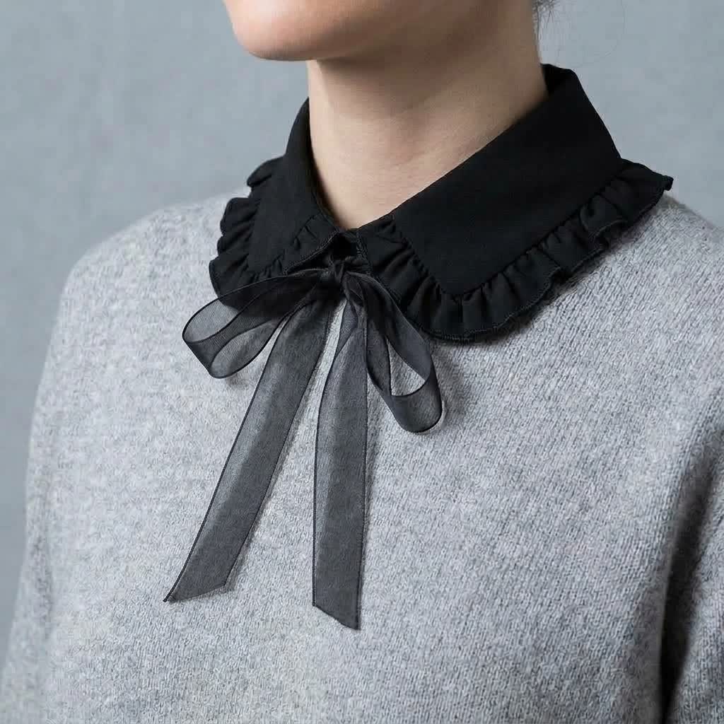 Women's Ruffled Detachable Fake Collar With Bow Knot - image 9