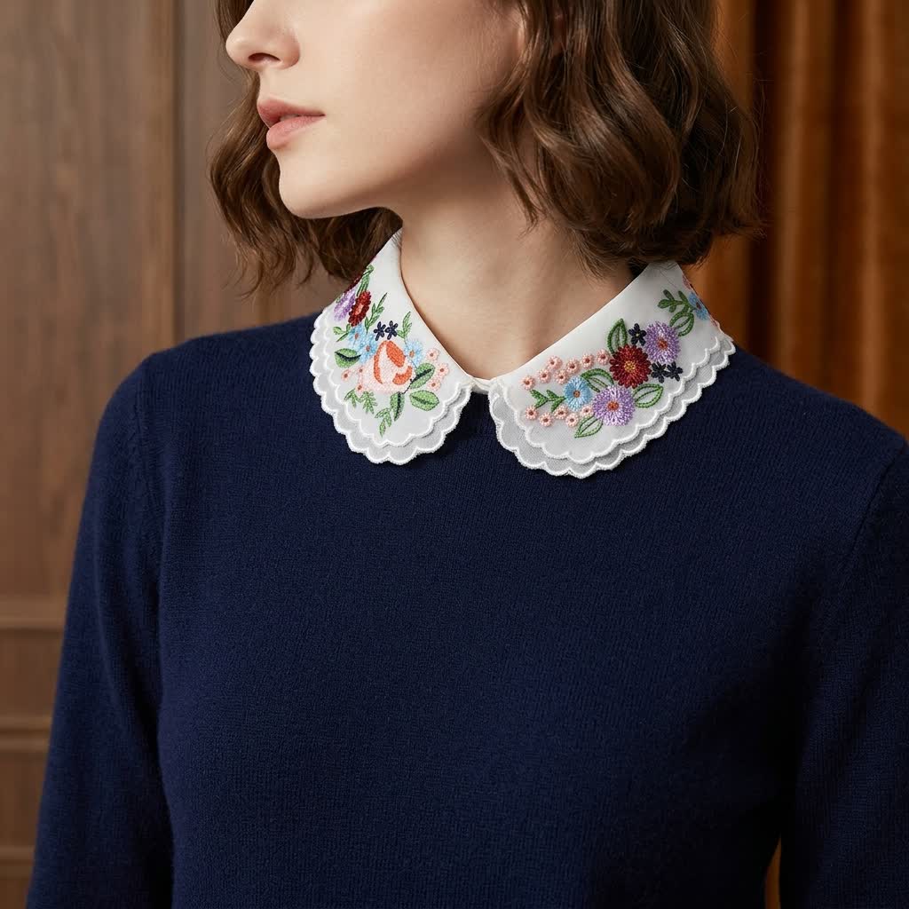 Women's Colorful Floral Embroidered Double-Layered Fake Collar - image 0