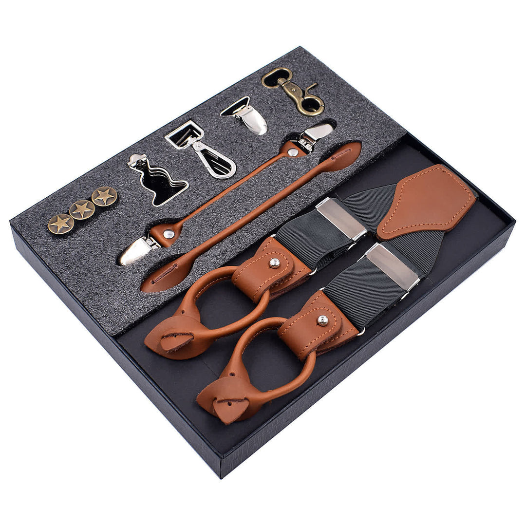 8Pcs Solid Color Combinable Buckle Adjustable Suspenders Set - Dark Gray - image 16