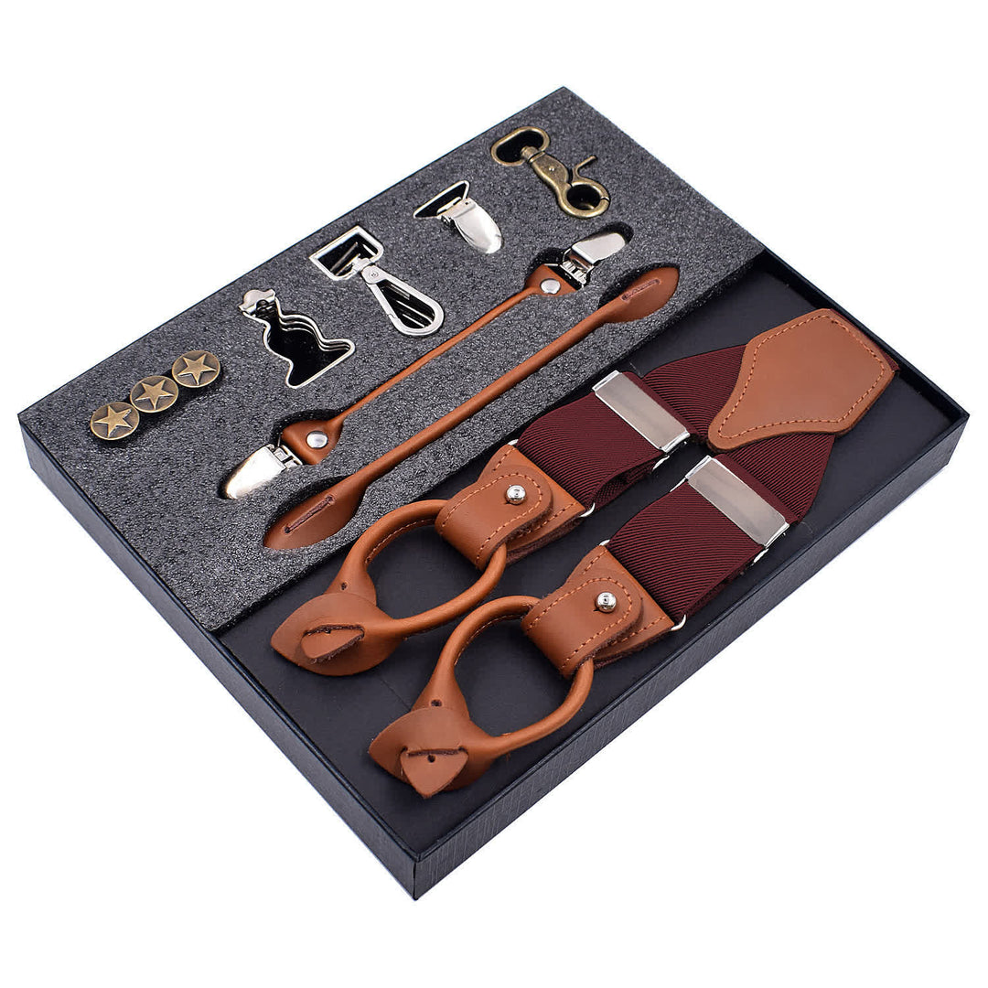 8Pcs Solid Color Combinable Buckle Adjustable Suspenders Set - Wine - image 17