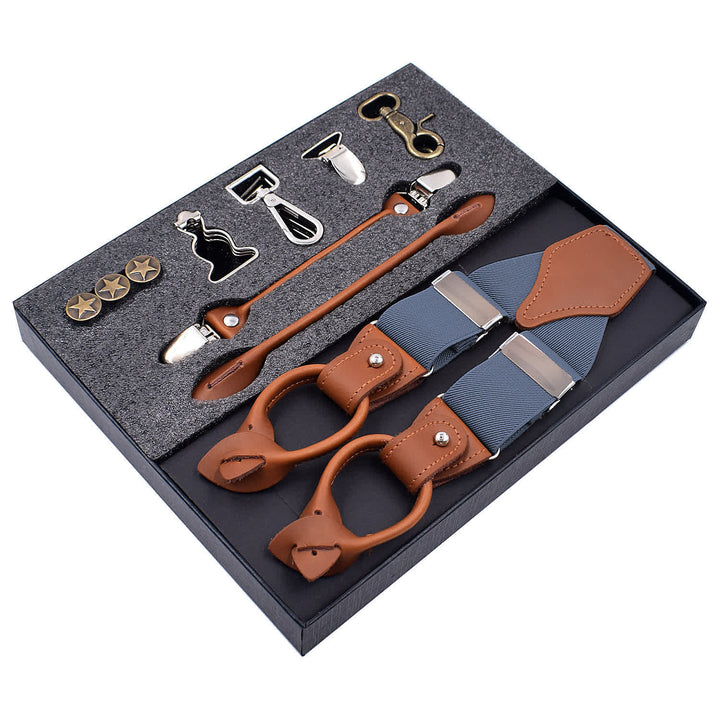 8Pcs Solid Color Combinable Buckle Adjustable Suspenders Set - Blue - image 5