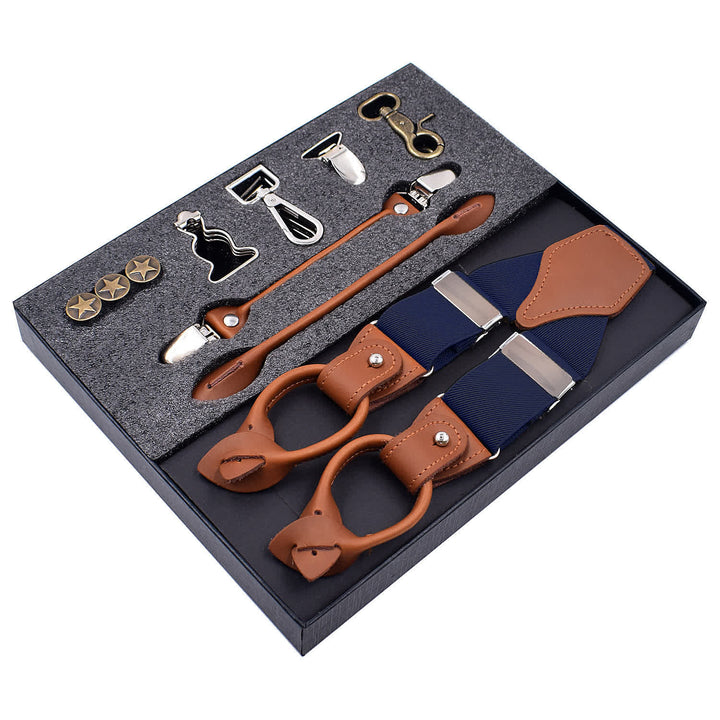 8Pcs Solid Color Combinable Buckle Adjustable Suspenders Set - Navy - image 14
