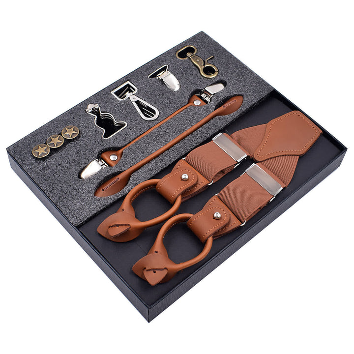 8Pcs Solid Color Combinable Buckle Adjustable Suspenders Set - Camel - image 18
