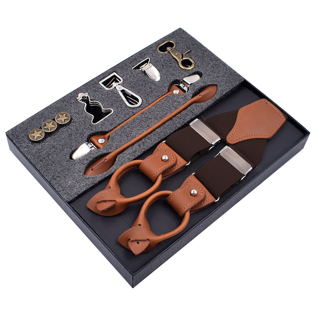 8Pcs Solid Color Combinable Buckle Adjustable Suspenders Set - Coffee - image 15