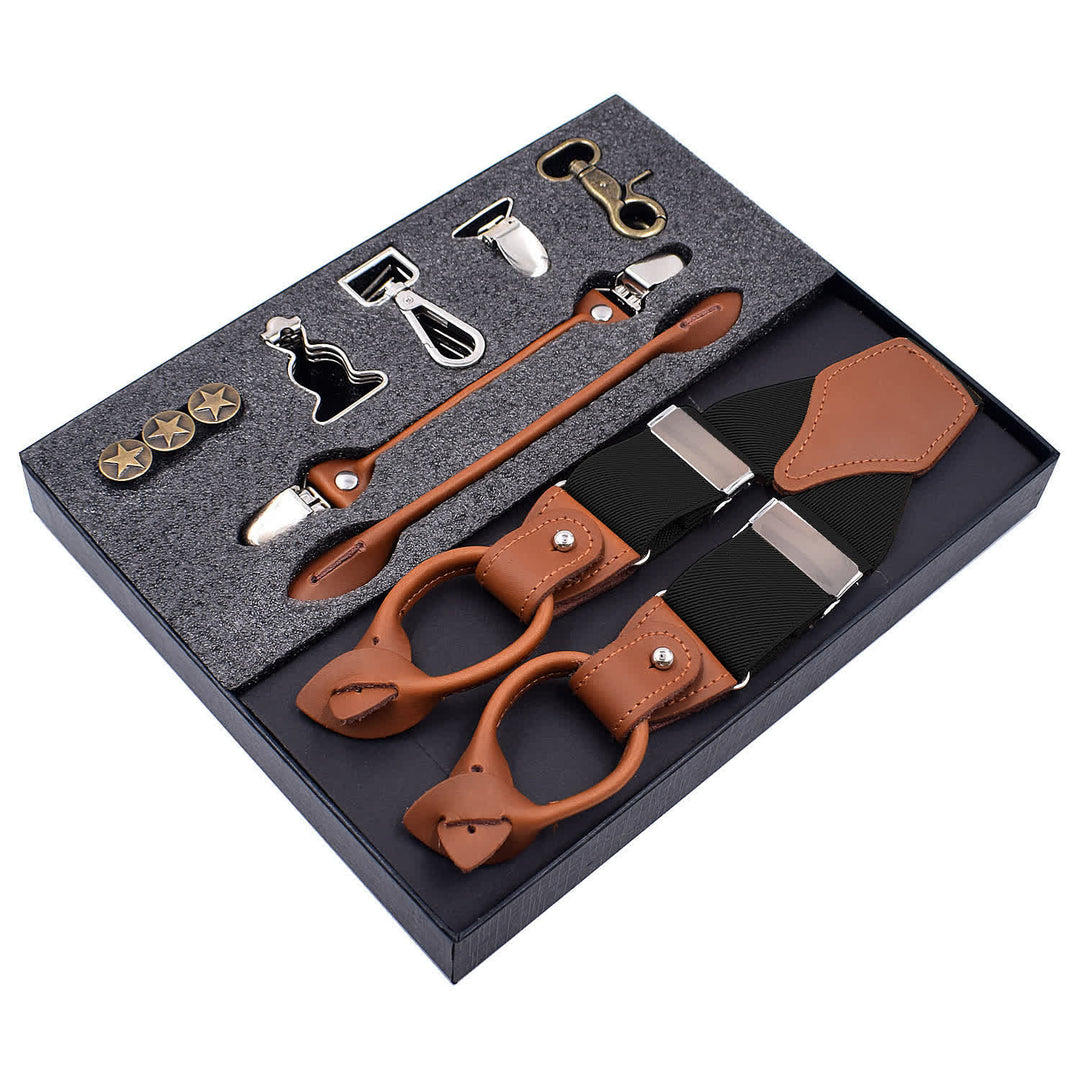 8Pcs Solid Color Combinable Buckle Adjustable Suspenders Set - Black - image 0