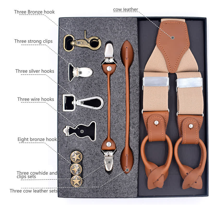 8Pcs Solid Color Combinable Buckle Adjustable Suspenders Set - image 2