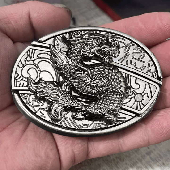 Men's Flying Dragon Leather Belt With Folding Knife - image 2