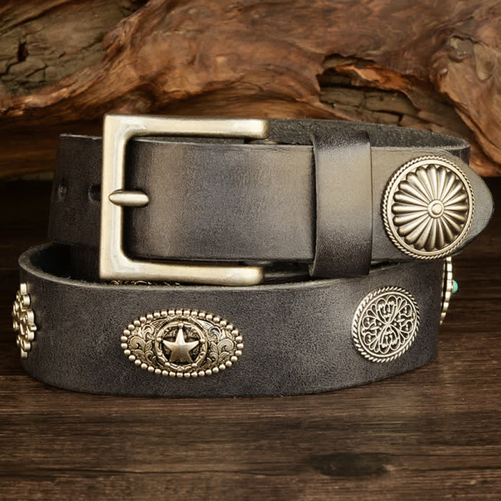 Men's Punk Heavy Metal Studded Leather Belt - Black - 44 - image 6
