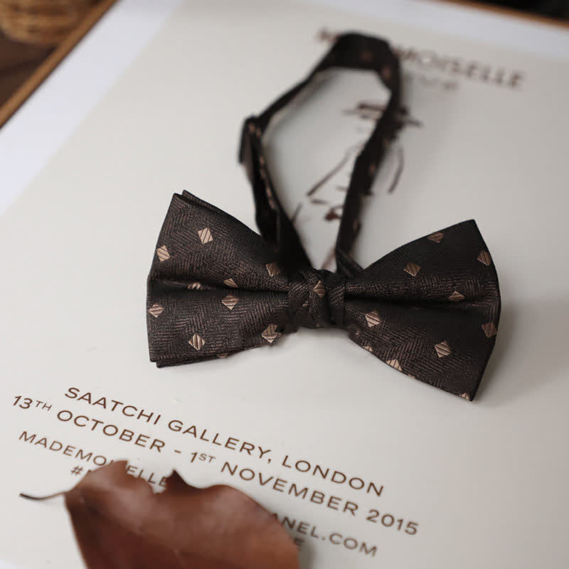 Men's Delicate Vintage Plain Bow Tie - Brown Square - image 8