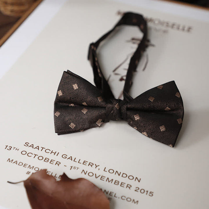 Men's Delicate Vintage Plain Bow Tie - Brown Square - image 8