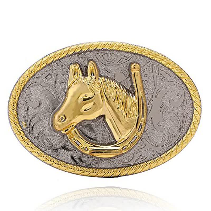 Men's DIY Golden Horseshoe Buckle Leather Belt - image 2