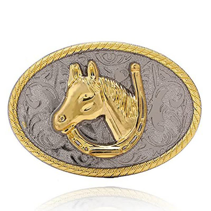 Men's DIY Golden Horseshoe Buckle Leather Belt - image 2