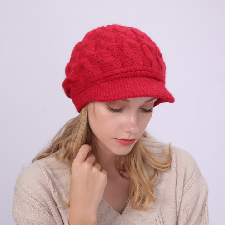 Women's Slouchy Fluffy Lining Visor Beanie Hat - image 22
