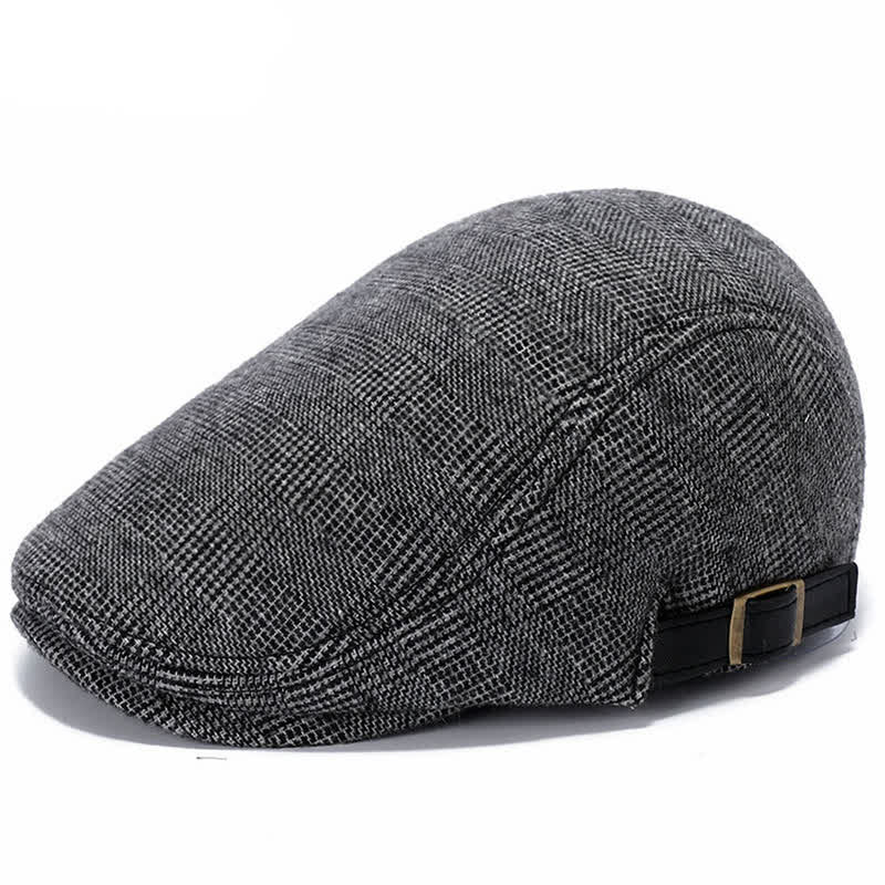 Leather Adjustable Buckle Flat Beanie Cap Beret - Gray Check - Adjustable (about 22"-23 1/4") - image 11