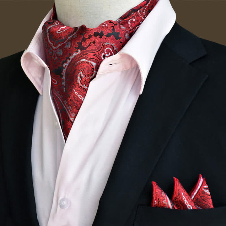2Pcs Red Luxury Floral Paisley Pocket Square and Cravat Set - Red - image 0