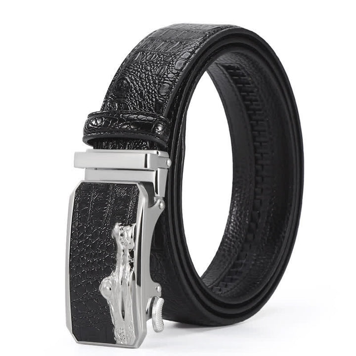 Men's Crocodile Pattern Automatic Buckle Leather Belt - Style #5 - Black / Silver - 44 - image 21