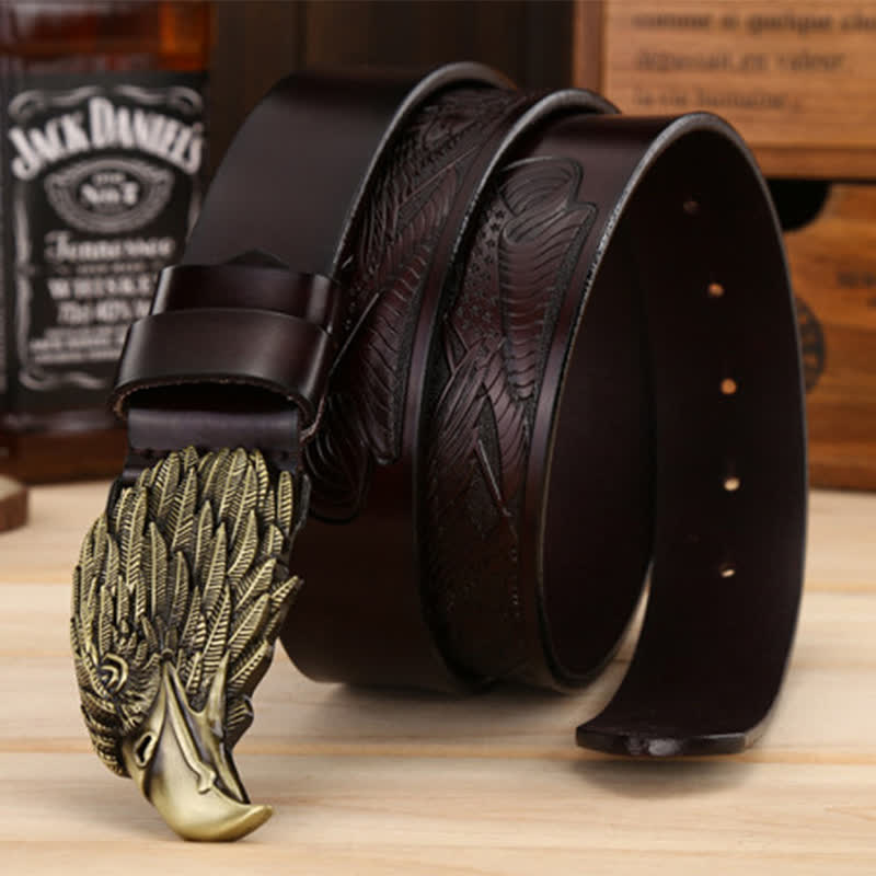 Men's Sharp Eyes 3D Vulture Head Eagle Buckle Leather Belt - image 1