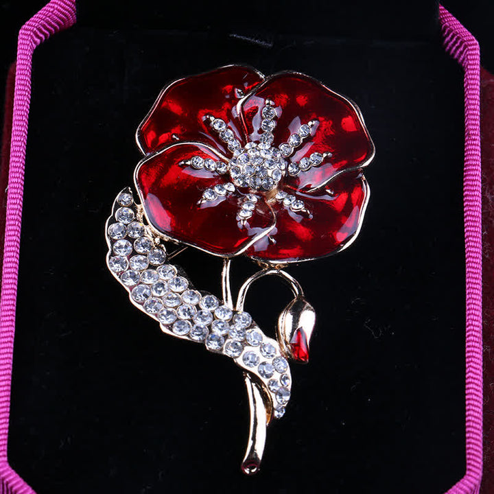Unisex Rhinestone Poppy Memorial Day Brooch - image 4