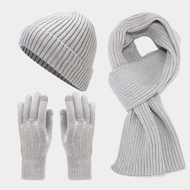 3Pcs Unisex Classic Versatile Hat Scarf Gloves Set - Light Gray - Adjustable (Approx. 21 5/8"-23 5/8") - image 20