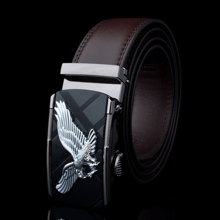 Men's Animal Eagle Automatic Buckle Leather Belt - Silver & Brown - 46 - image 1