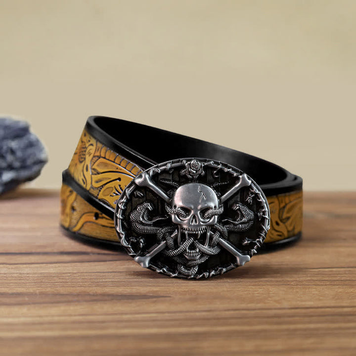Men's DIY Gothic Cross Skull Snake Buckle Leather Belt - Skull - SandyBrown Belt (40) - image 12