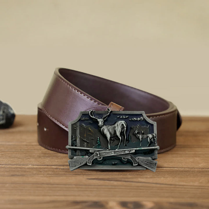 Men's DIY Deer Shotgun Hunter Buckle Leather Belt - Antique Silver - Brown PU Belt (40) - image 12