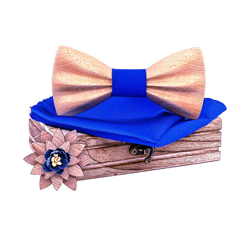 3Pcs Men's Hand Carved Crease Wooden Bow Tie Set - Maple - Royal - image 19
