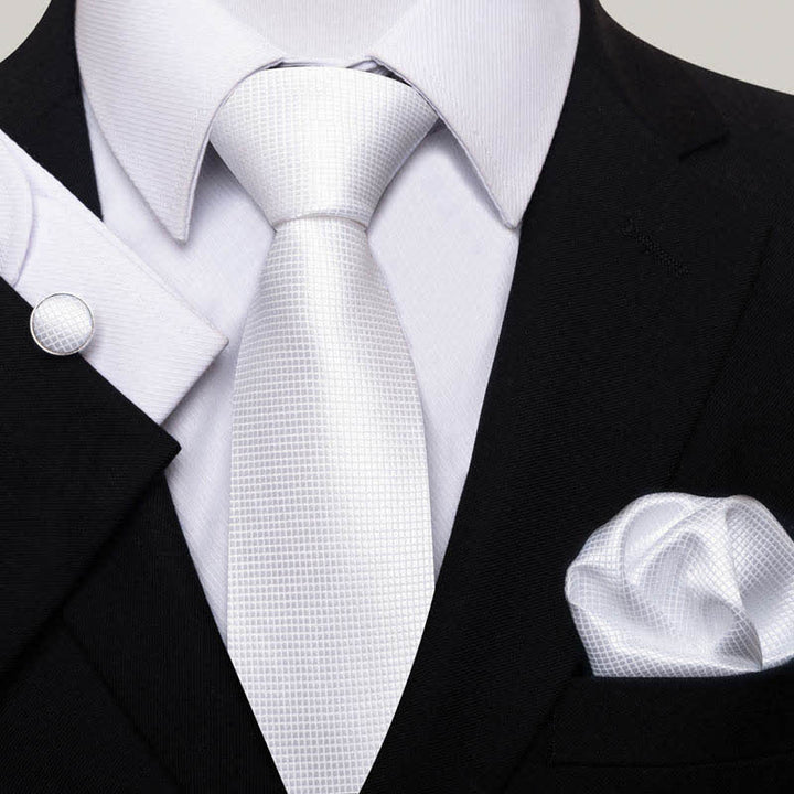 3Pcs White Men's Graceful Solid Color Necktie Set - White - image 0