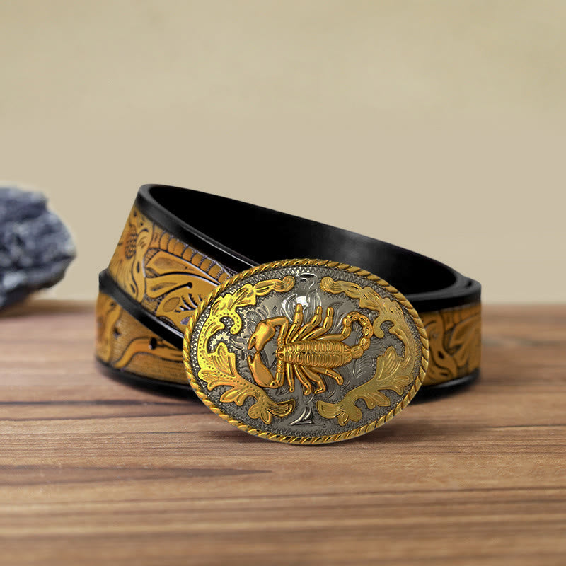 Men's DIY Golden Scorpion Buckle Leather Belt - Oval - SandyBrown Belt (40) - image 22
