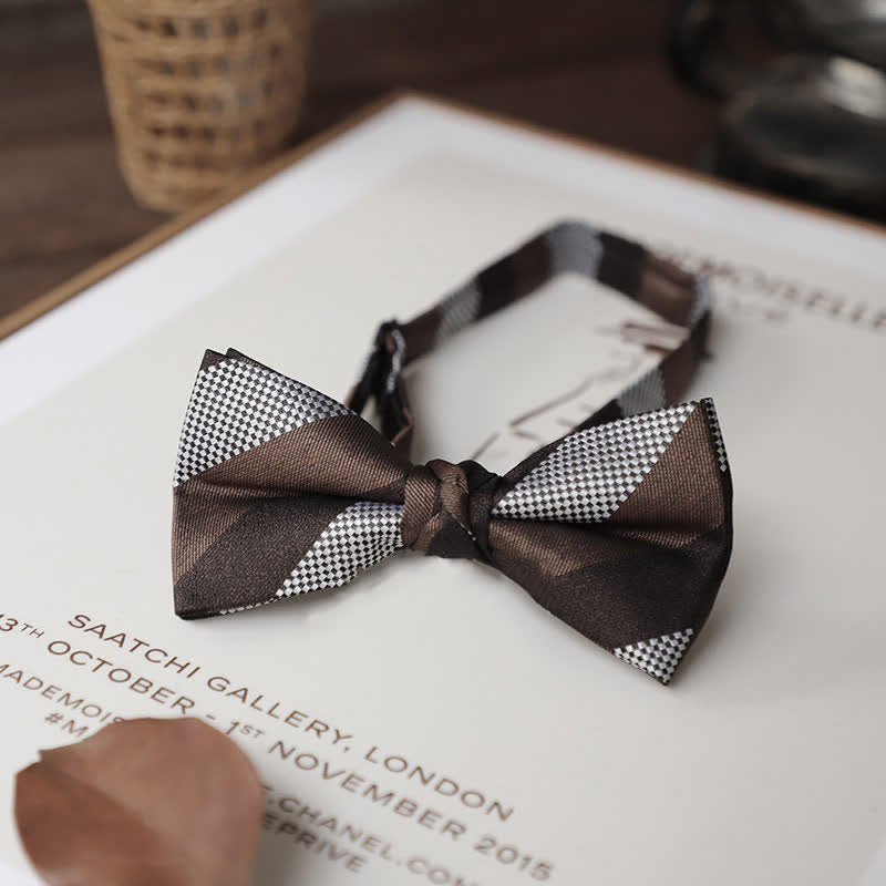 Men's Delicate Vintage Plain Bow Tie - Coffee Stripe - image 4