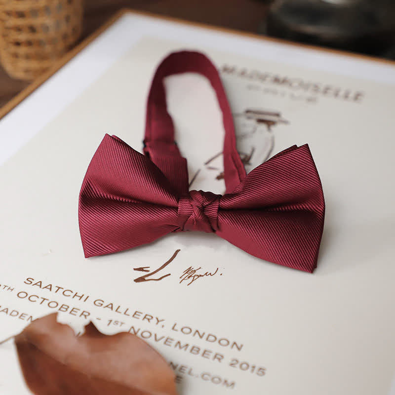 Men's Delicate Vintage Plain Bow Tie - Solid Burgundy - image 24
