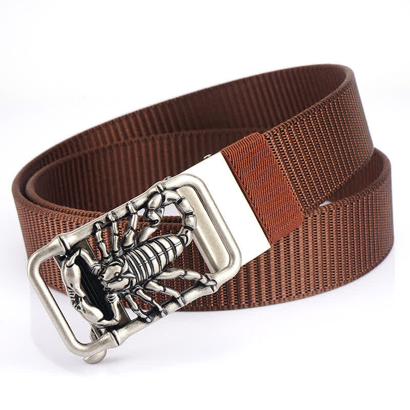 Men's King Scorpion Simple Nylon Belt - Brown / Silver - 48" - image 21