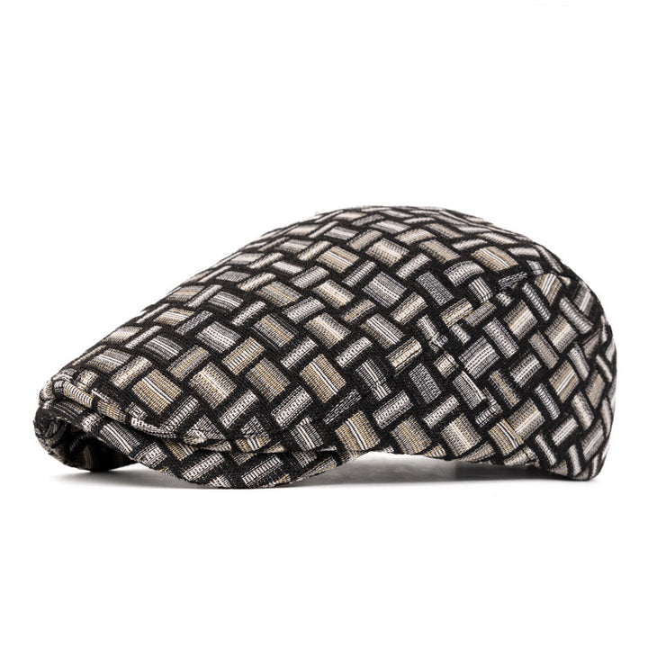 Artistic Retro Colored Jacquard Checkered Beret Hat - Back buckle - Black - Adjustable (22 1/2"-24") - image 18