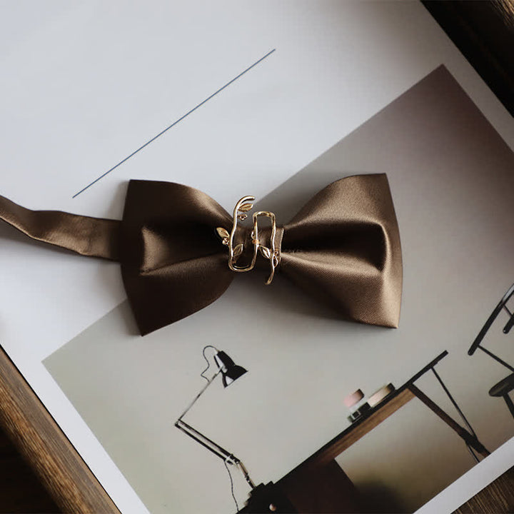 Men's Gold Vine Leaf Silky Sateen Bow Tie - Coffee - image 5