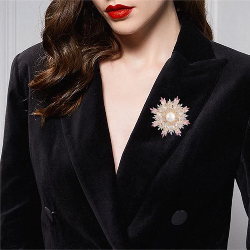 Women's Snowflake Pearl Flower Brooch - image 3