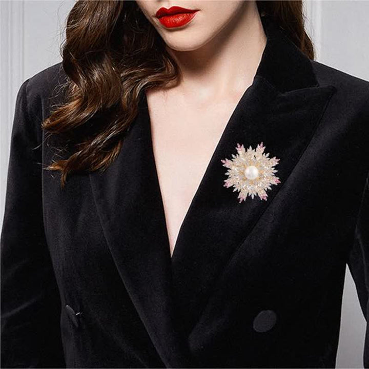 Women's Snowflake Pearl Flower Brooch - image 3
