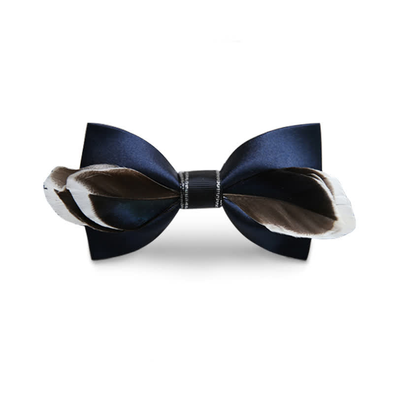 Navy & Brown Mallard Feather Bow Tie - Navy & Brown - image 0