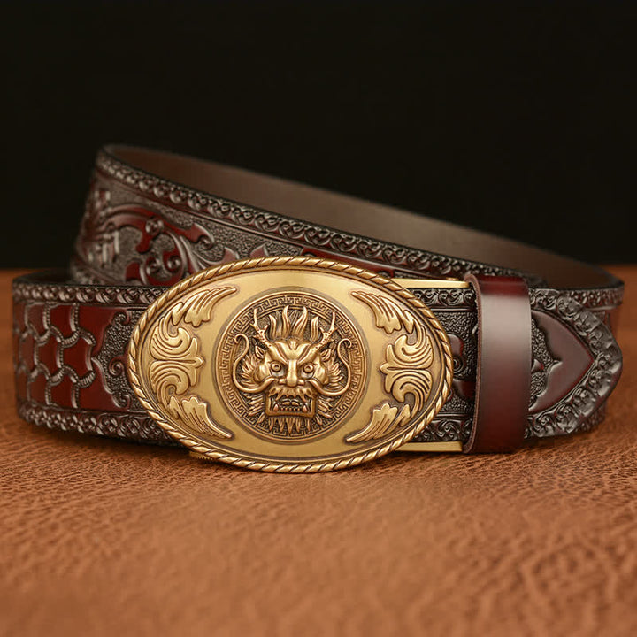 Men's Dragon Elliptical Buckle Leather Belt - image 3