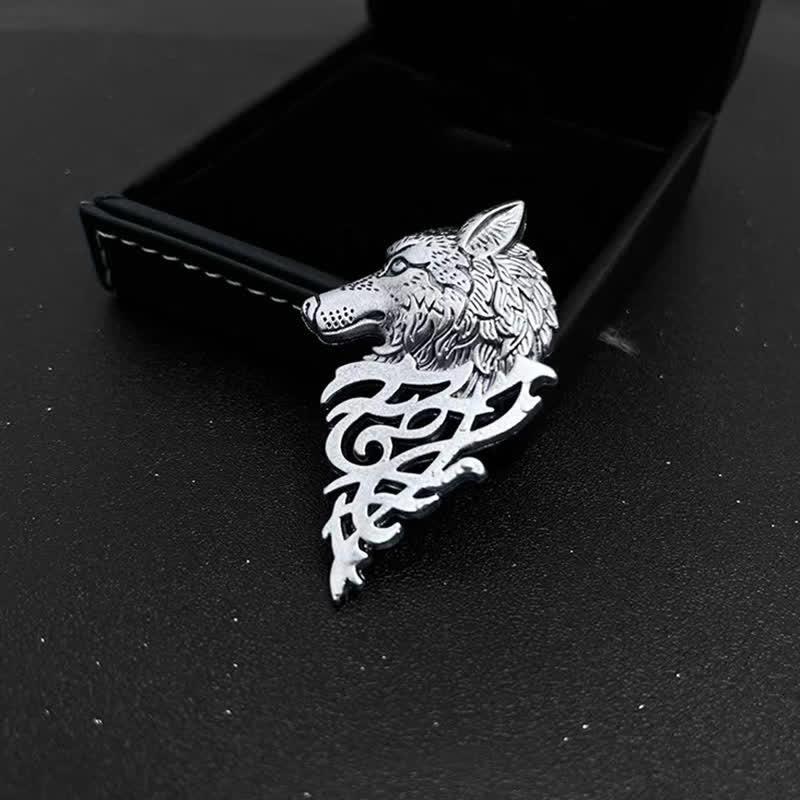 Men's Glamorous Hollow Wolf Head Brooch - Antique Silver - image 10