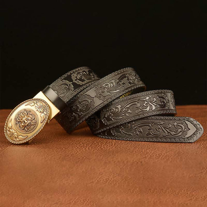 Men's Dragon Elliptical Buckle Leather Belt - image 12