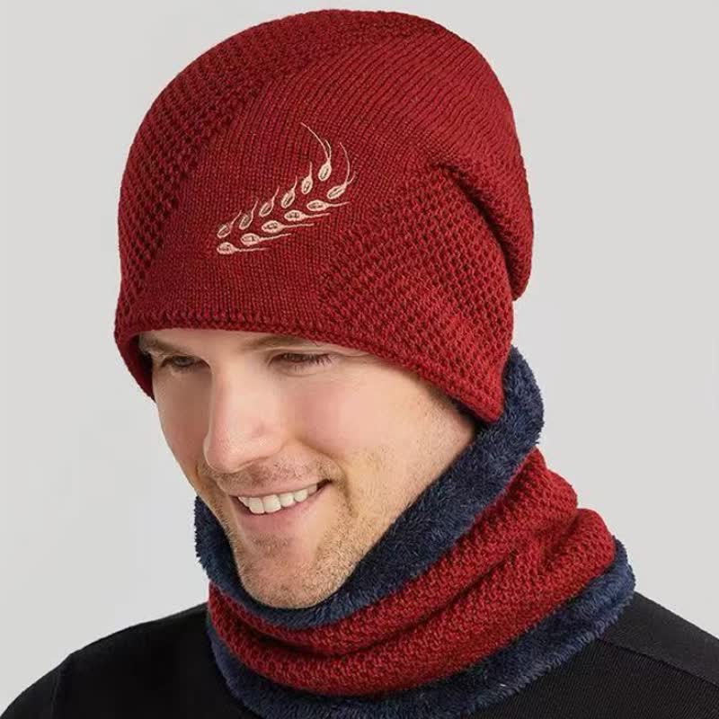 2Pcs Embroidered Wheat Beanie Hat Neck Warmer Set - image 9