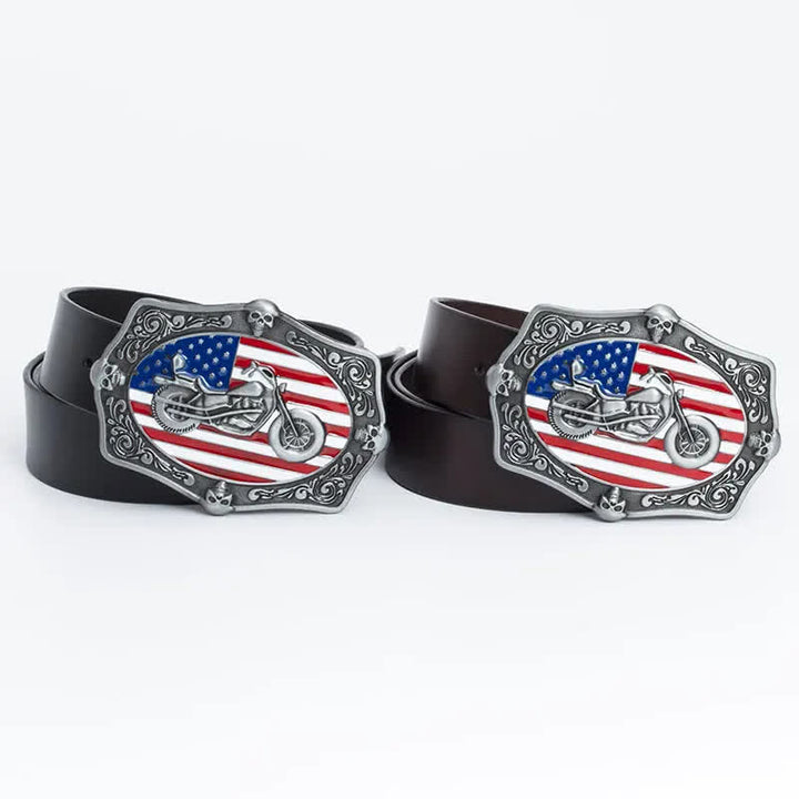 Men's Motorcycle American Flag Skull Leather Belt - image 11