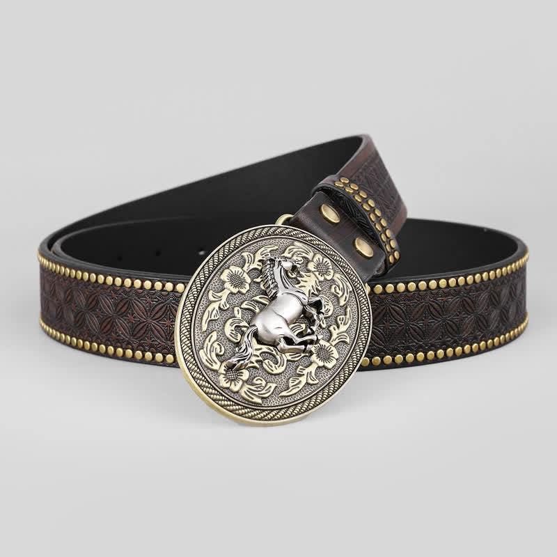 Men's Strong Horse Floral Buckle Leather Belt - Horse - 42 - image 0