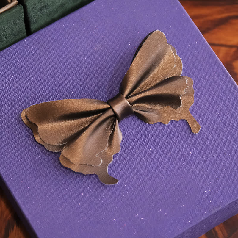 Men's Butterfly Vegetable-tanned Leather Bow Tie - Brown - image 5