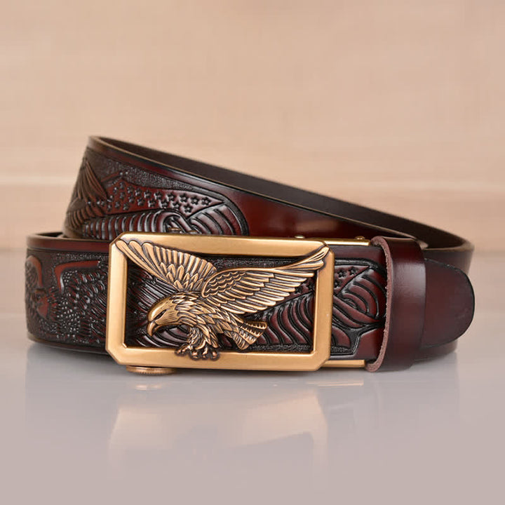 Men's Hollow Eagle Buckle Embossed Leather Belt - image 24