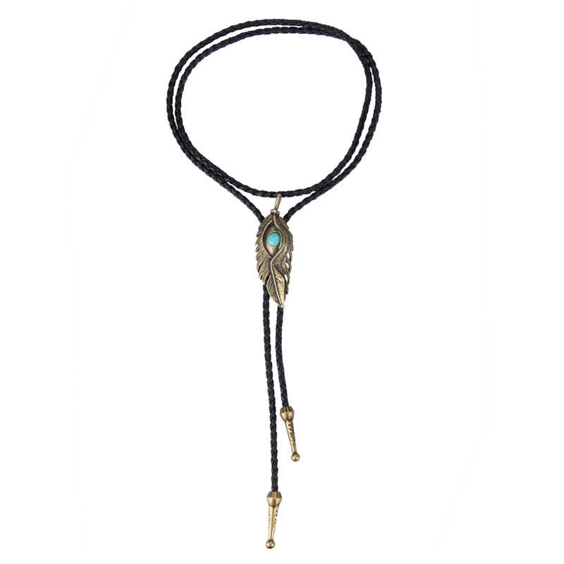 Blue Turquoise Stone Inlay Feather Shape Bolo Tie - image 3