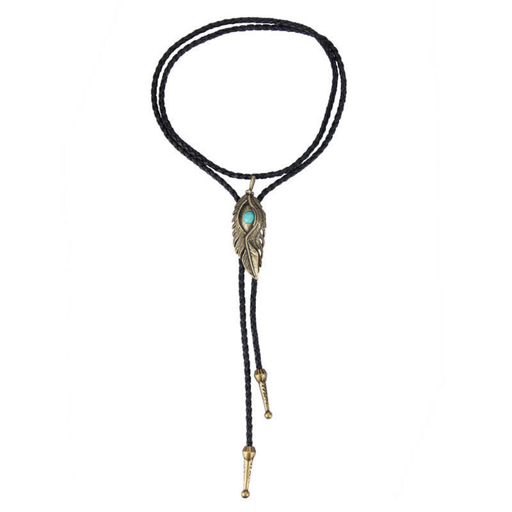 Blue Turquoise Stone Inlay Feather Shape Bolo Tie - image 3