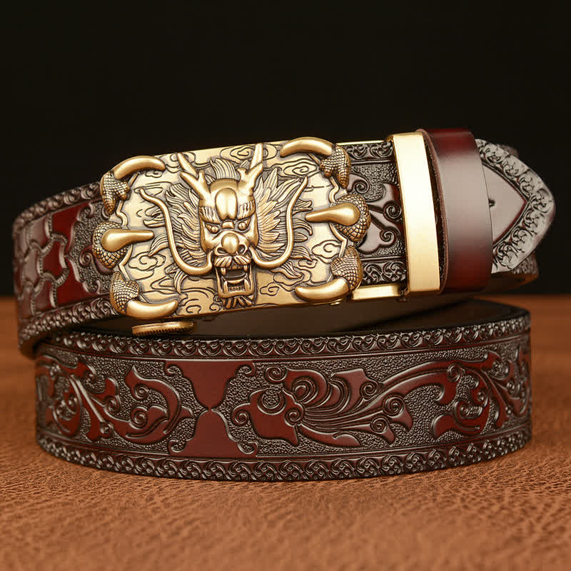 Men's Mighty Dragon Claw Leather Belt - Gold & Brown - 46 - image 0