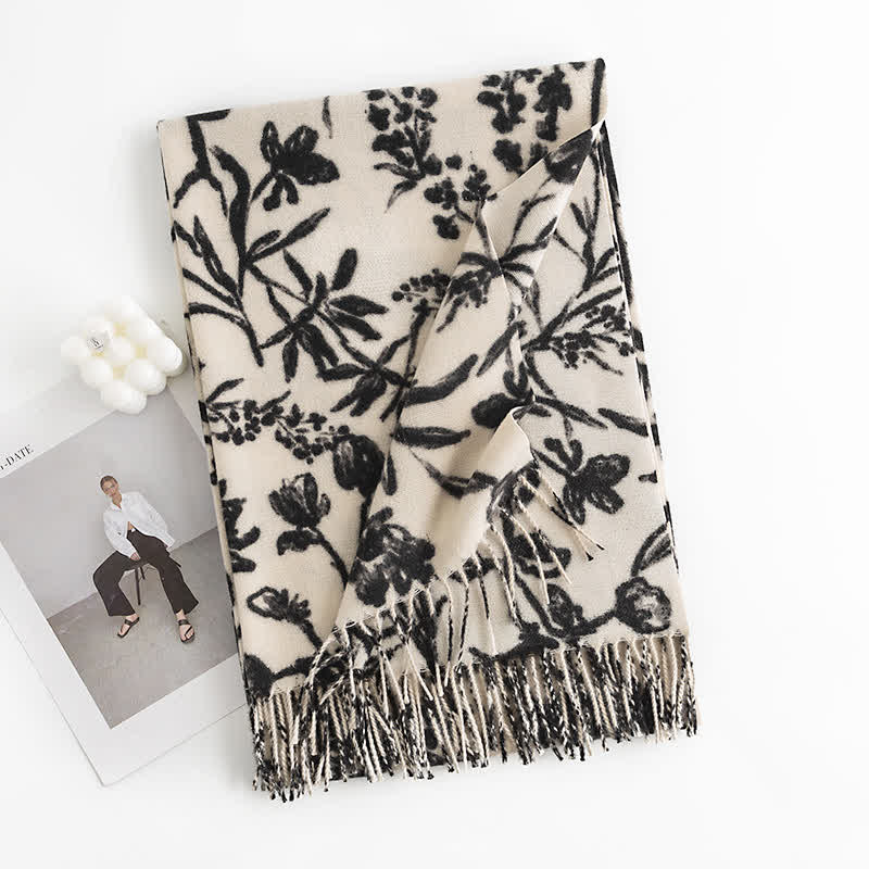 Women's Cream Sweet Flower Botanical Scarf - White #2 - image 3