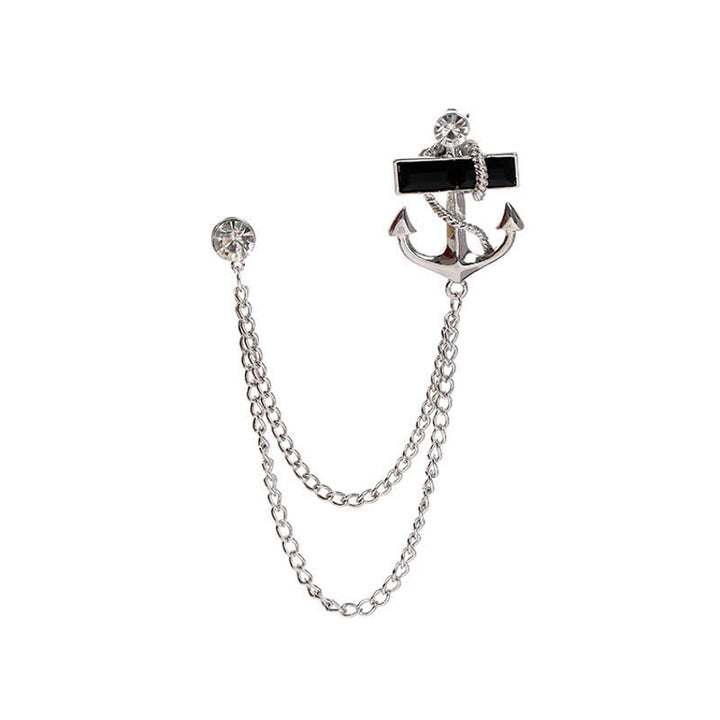Men's Black Gem Anchor Chain Brooch - image 3